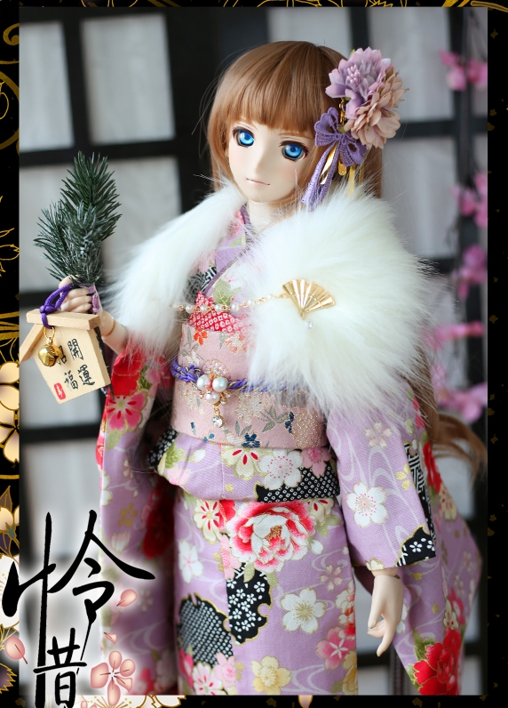 1/3,SD,DD 振袖 着物セット服 紫桜 ドルフィードリーム 人形用 着物 オーダー