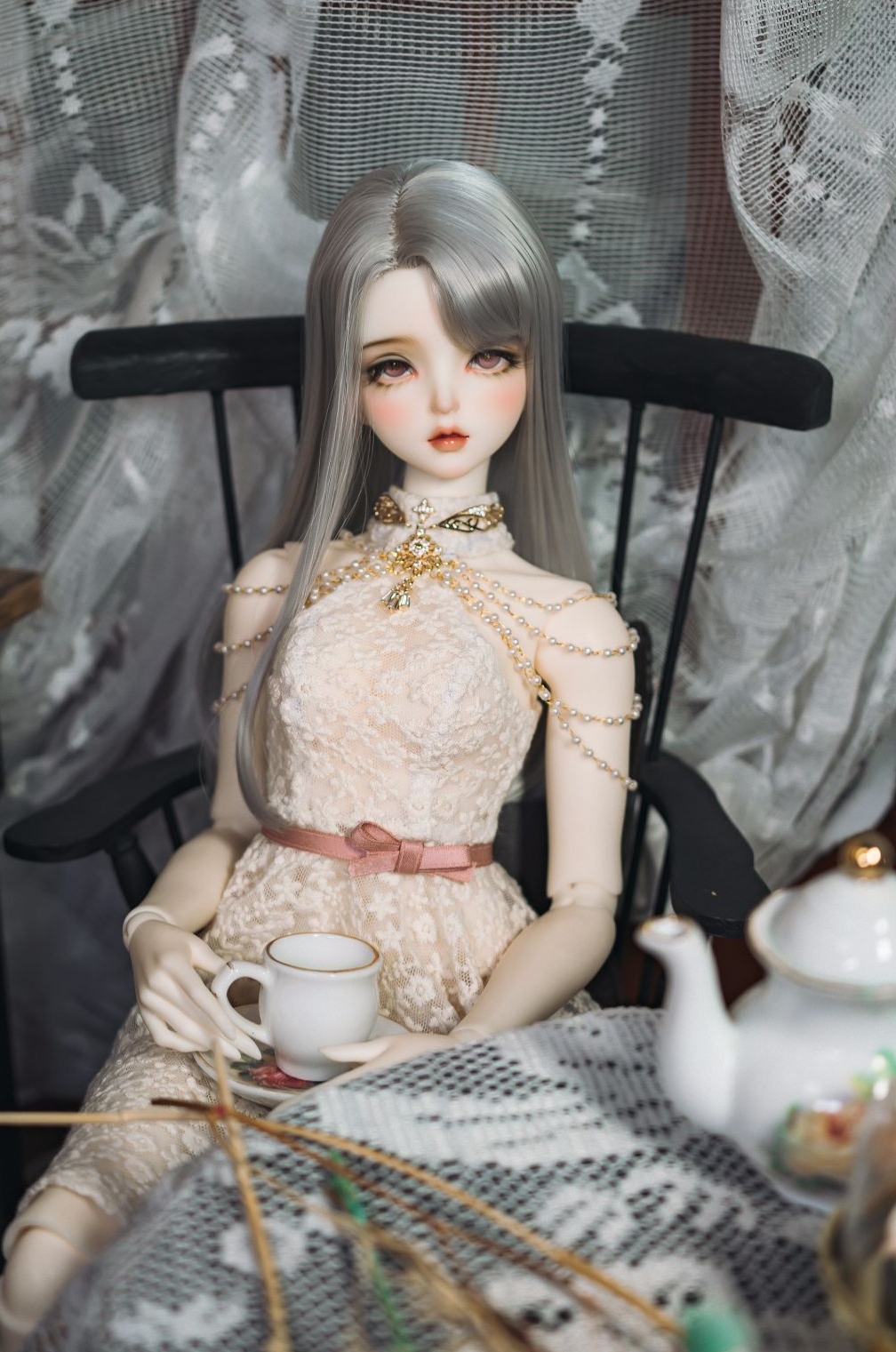 1/4,MSD レース パール ワンピース ドルフィードリーム ドール服 オーダー