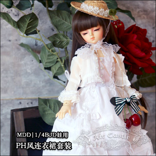 MSD,1/4  フリル ワンピースドレスセット 白  スーパードルフィー 人形洋服 オーダー