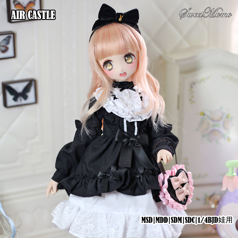 1/4,MDD,MSD クラシック ロリータ ワンピースドレス 黒 ドルフィードリーム ドール服 オーダー