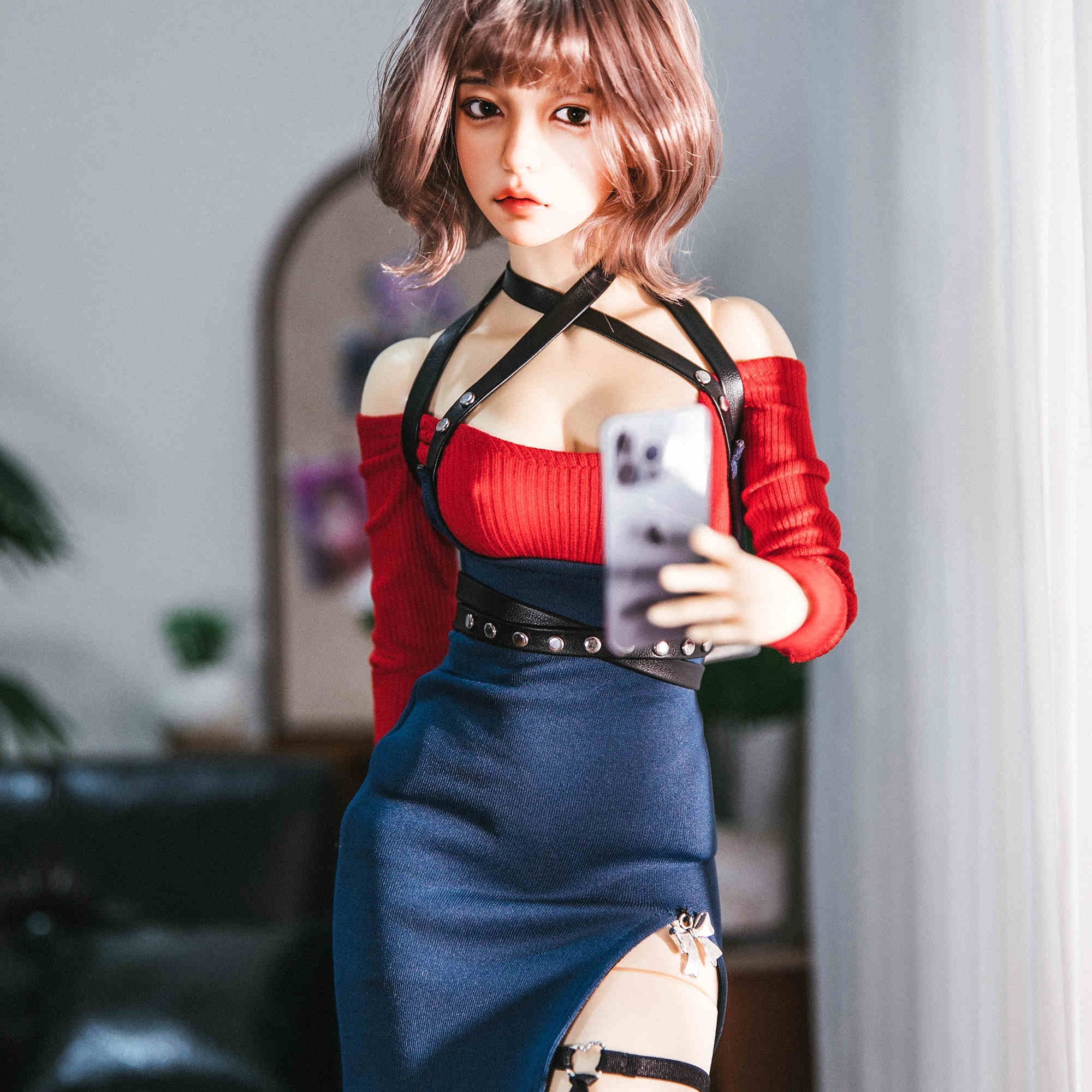 1/3,1/4 長袖トップス タイトスリットロングスカート セット服 赤青 スーパードルフィー ドール服 オーダー