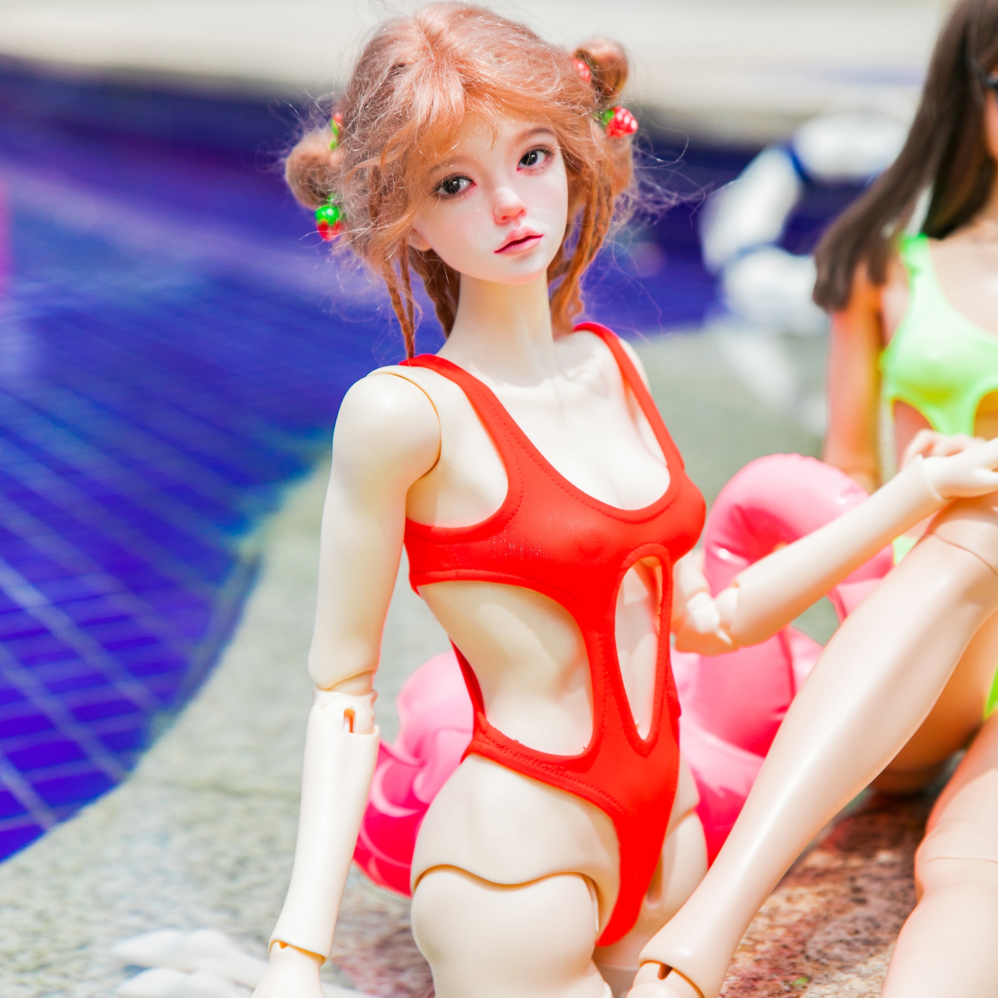 1/3,SD,DD セクシー ワンピース水着 オレンジレッド スーパードルフィー ドール服 オーダー