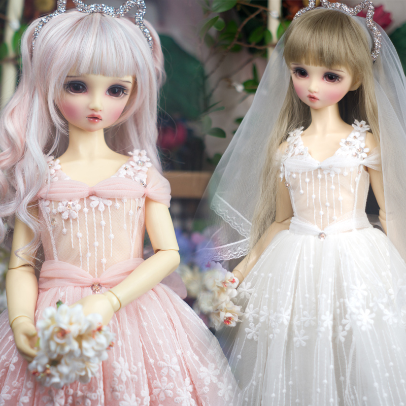 1/3,SD ホワイト レース フラワー ドレス ベール付 スーパードルフィー 人形洋服 オーダー