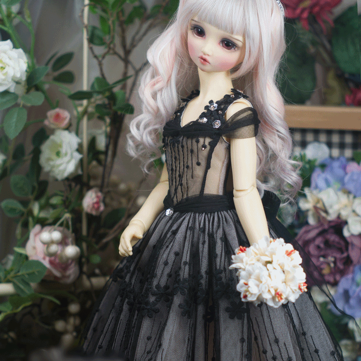 1/3,SD ブラック レース フラワー ドレス ベール付 スーパードルフィー 人形洋服 オーダー