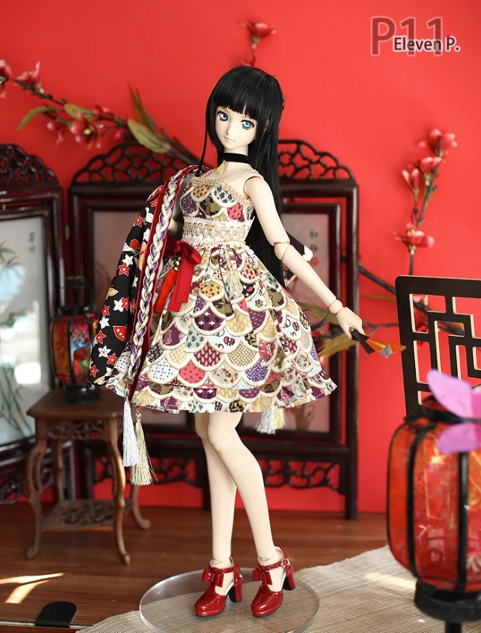 新作入荷!!】 ハンドメイド ドール服 24 黄色黒フリフリドレス&ズボン 