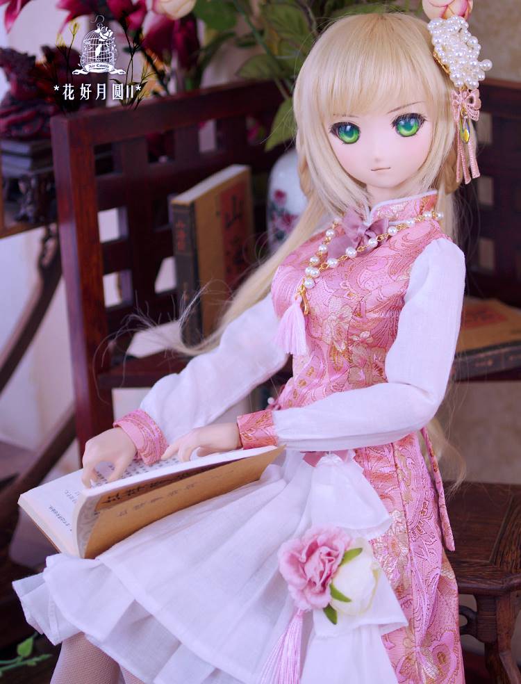 1/3,DD,SD チャイナ風 ドレス セット服 ピンク2 ドルフィードリーム ドールオーダー