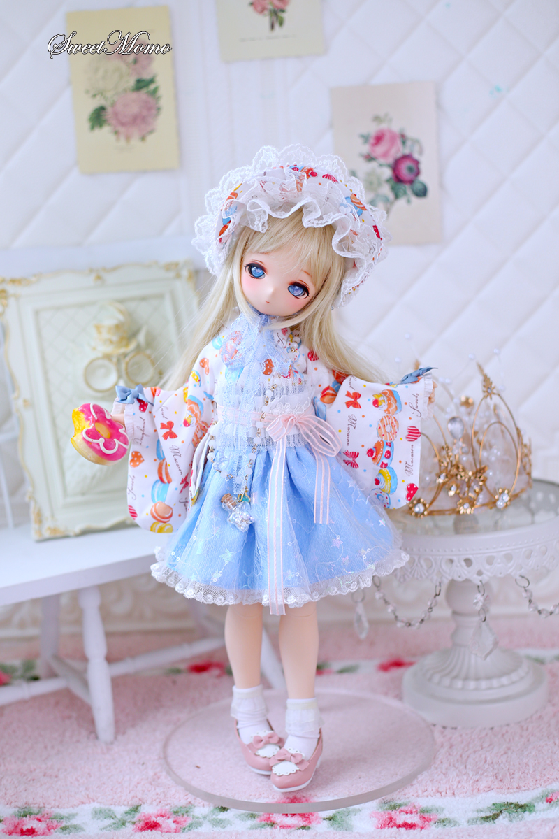 1/4,MDD,MSD 着物風 ミニドレス セット服 青 スーパードルフィー ドール衣装