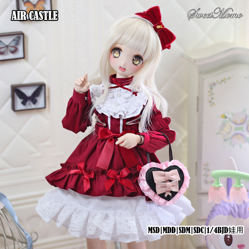 1/4,MDD,MSD クラシック ロリータ ワンピースドレス ワインレッド ドルフィードリーム ドール服 オーダー