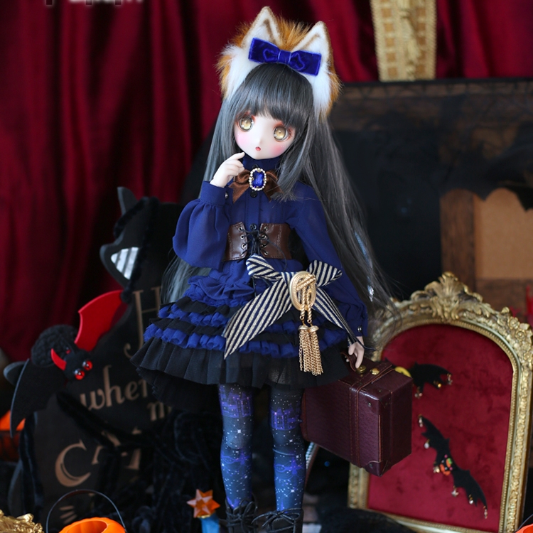 1/4,MDD スチパン ブラウス スカート ベスト セット服 青 ドール洋服