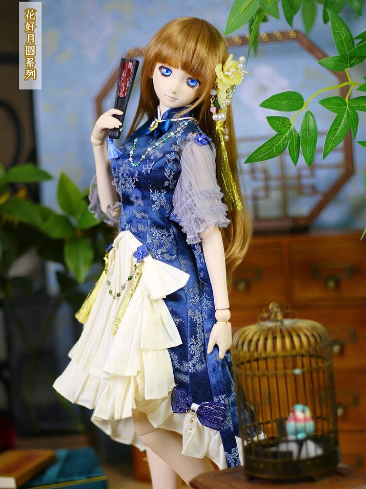 HONEY DOLL / 1/3,DD,SD チャイナ風ドレス セット服 青 ドルフィー