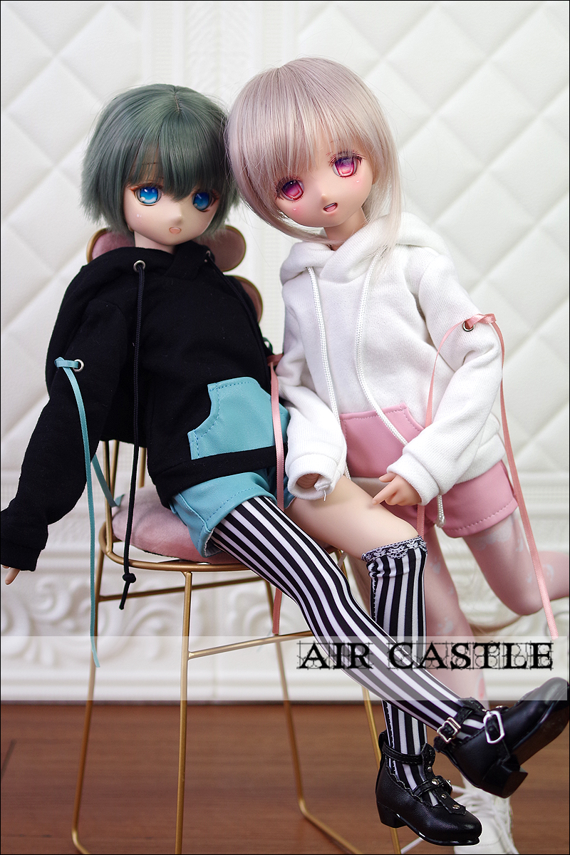 1/4,MSD,MDD 猫耳 フードトレーナー ショートパンツ セット服 白ピンク ドルフィードリーム ドール服 オーダー