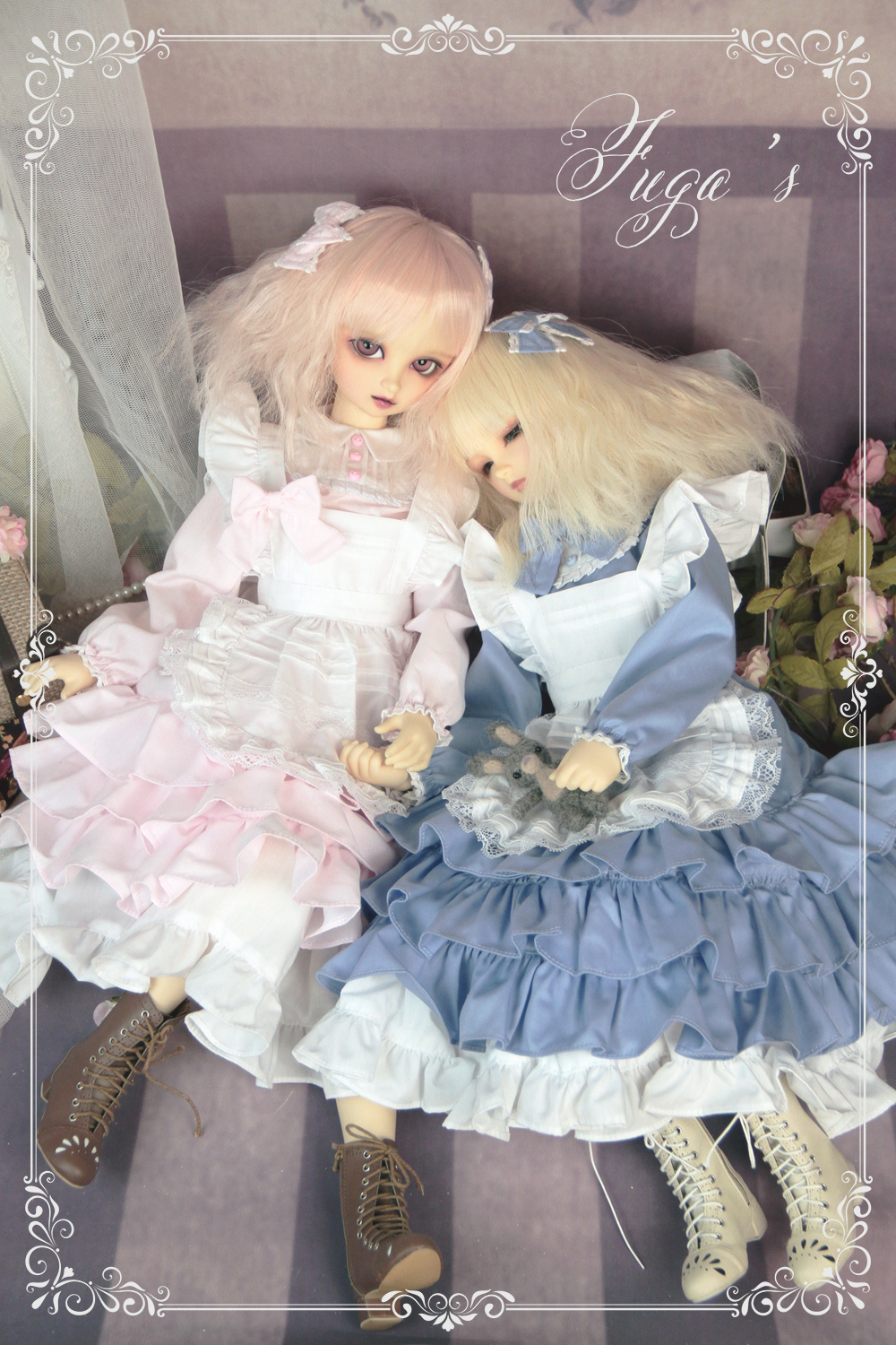 1/4,MSD,MDD レトロメイド風ドレスセット服 ブルー ドルフィードリーム ドール服 オーダー