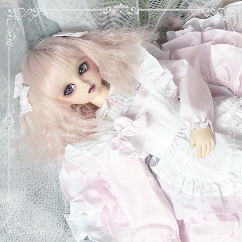 HONEY DOLL / 1/4,MSD,MDD レトロメイド風ドレスセット服 ライトピンク