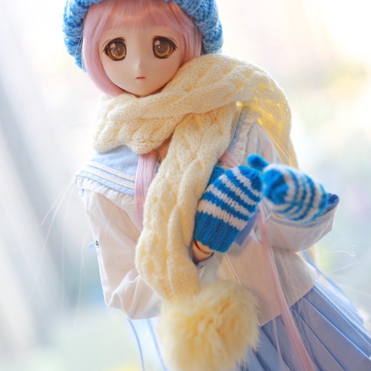 1/3,SD,DD 幅広 ポンポン ニットマフラー オフホワイト ドール衣類 スーパードルフィー 人形用