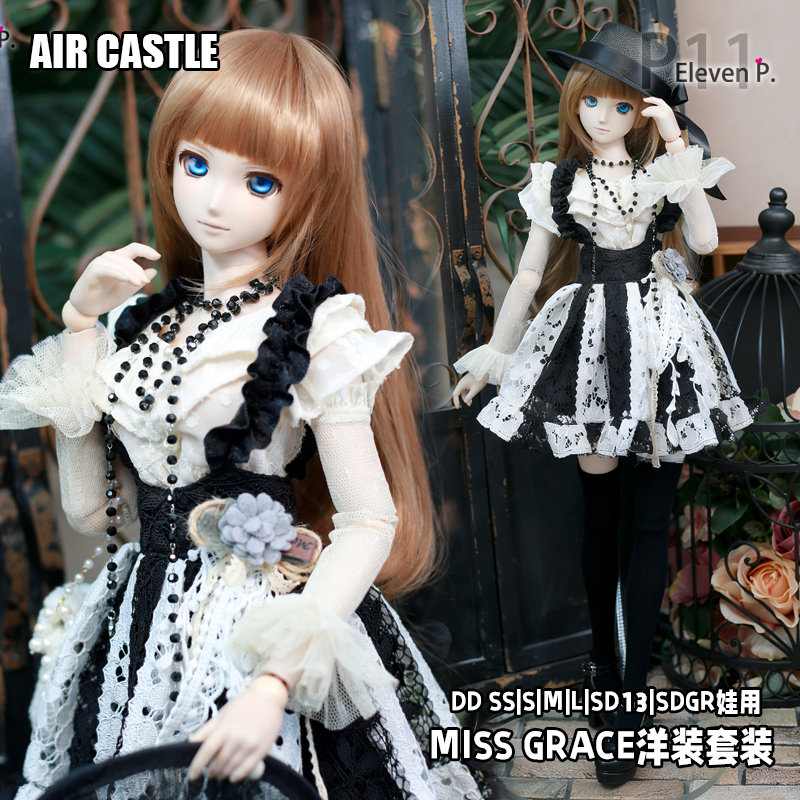 1/3,DD,SDGR 黒白 エレガント ブラウス レース サスペンダースカート セット服 ドルフィードリーム ドール服 オーダー