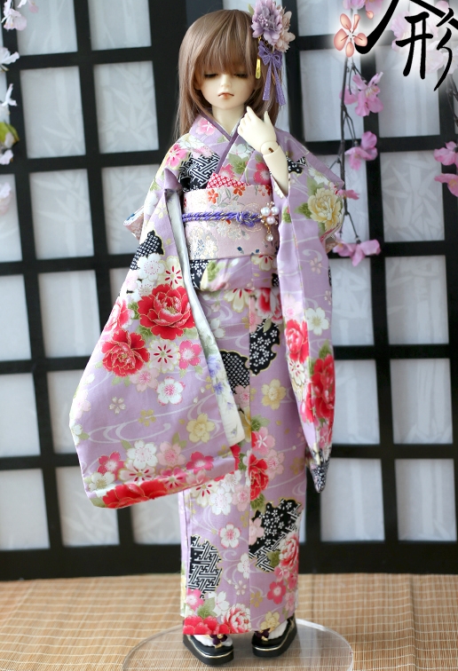 1/3,SD,DD 振袖 着物セット服 紫桜 ドルフィードリーム 人形用 着物 オーダー